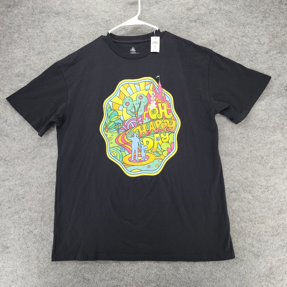 Disney Shirt Mens XL Short Sleeve Black Oh Happy Day